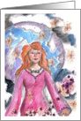 New Age Birthday Lady Moon Stars Sky Watercolor Mystical Art card