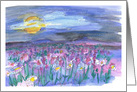 Full Moon Evening Flower Meadow Mountains Blank card