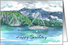 Happy Birthday Sailboats Mountain Lake card