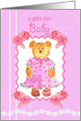 Baby Shower Girl Pink Roses Lace Teddy Bear card