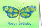 Happy Birthday Watercolor Butterfly Green card