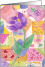 Purple Tulip Patchwork Quilt Watercolor Flowers Blank card
