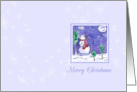 Merry Christmas Snowman Watercolor Illustration White Snowflakes card