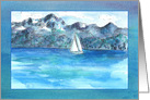 Sailing Blue Watercolor Mountains Blank card