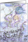 Fairy Full Moon Flowers Tree Leaves Collage Blank card