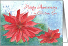 Happy Anniversary On Christmas Eve Red Poinsettia Flower card