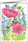 Pink Dahlia Watercolor Flower Bouquet Blank card