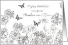 Birthday Mother in Law Black White Flowers Butterflies card