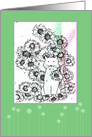 Cat Flowers Drawing Green Blank card