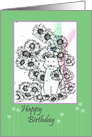 Happy Birthday Cat Garden Flowers Green card
