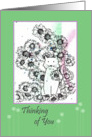 Thinking of You Cat Garden Flowers Drawing card