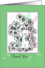 Thank You Cat Garden Flowers Animal Drawing card