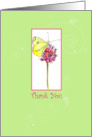 Thank You Yellow Butterfly Pink Wildflower Drawing card