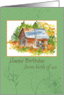 Happy Birthday From Both of Us Cabin Watercolor card