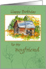 Happy Birthday Boyfriend Cabin Watercolor card