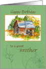 Happy Birthday Brother Cabin Watercolor card