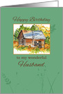 Happy Birthday Wonderful Husband Cabin Watercolor card