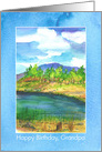 Happy Birthday Grandpa Mountain Lake Watercolor Painting card