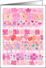 Pink Quilt Sampler Hearts Watercolor Flowers Blank card