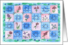 Blue Flower Quilt Illustration Blank card