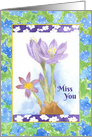 Miss You Purple Crocus Watercolor Flower Painting card
