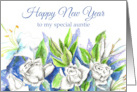 Happy New Year Special Auntie White Roses card