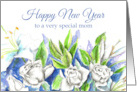 Happy New Year Mom White Roses Watercolor card