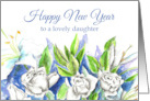 Happy New Year Daughter White Roses Watercolor card