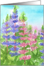 Lupine Watercolor Flowers Pink Purple Blank card