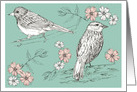 Birds White Pink Flowers Drawing Blank card