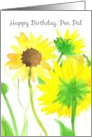 Happy Birthday Pen Pal Sunflowers Yellow Watercolor card