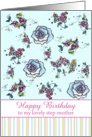 Happy Birthday Step Mother Blue Roses Flower Drawing card