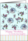 Happy Birthday Step Daughter Blue Roses Flower Drawing card