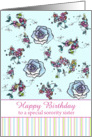 Happy Birthday Sorority Sister Blue Roses Flower Drawing card
