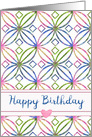 Happy Birthday Pink Blue Green Floral Art Nouveau card