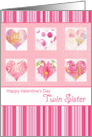Happy Valentine’s Day Twin Sister Pink Flower Watercolor Heart Collage card