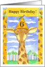 Happy 6th Birthday Giraffe Animal Watercolor card