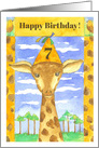 Happy 7th Birthday Giraffe Wildlife Watercolor card