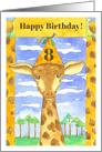 Happy 8th Birthday Giraffe Watercolor card