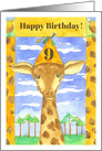 Happy 9th Birthday Giraffe Watercolor card