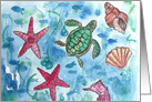 Ocean Turtles Fish Sea Horse Watercolor Watercolor card