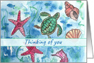 Thinking of You Turtles Fish Sea Horse Watercolor card