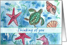 Thinking of You Turtles Fish Sea Horse Watercolor card