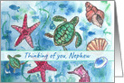 Thinking of You Nephew Turtles Fish Sea Horse Watercolor card