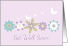 Get Well Soon Purple Flowers White Butterflies card