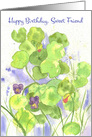 Happy Birthday Sweet Friend Nasturtium Flowers Watercolor Pansy card