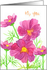 Hi Thinking Of You Pink Cosmos Watercolor Flowers card