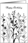 Happy Birthday Black Grey Watercolor Flowers card