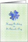 Happy Birthday on St. Patrick’s Day Blue Flower Shamrock card