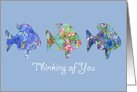 Thinking of You Blue Flower Fish Watercolor Art card